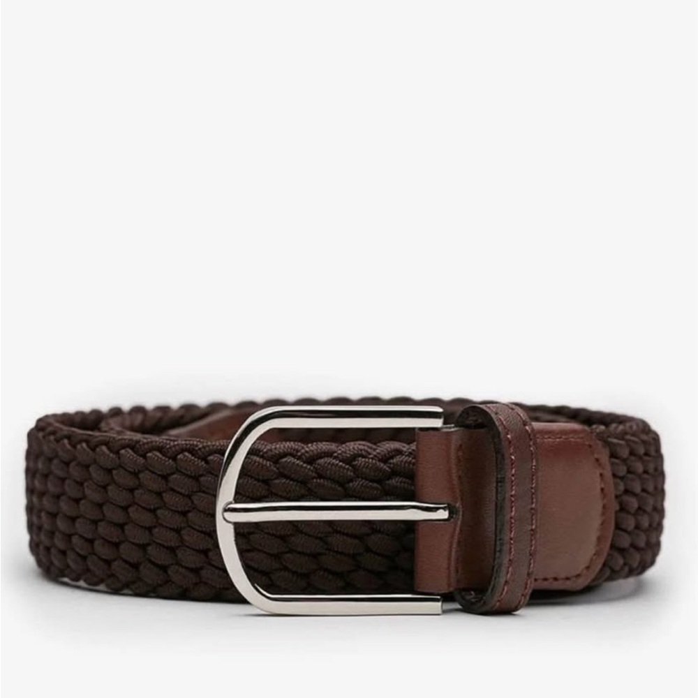 Brown Woven Leather Belt with Silver Buckle- John Henric